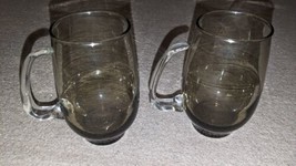 Vintage Libbey Tempo Brown Smoke Glass - Open D Handle Mug 1960&#39;s Set Of 2 - £23.36 GBP