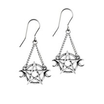 Alchemy England Gothic E430 Goddess Earrings Star Moon ￼ Pentagram Dropper Wicca - £21.54 GBP