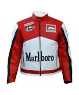 Men&#39;s Marlboro Motorcycle Biker Racing Rare Cowhide Leather Jacket White... - $126.28+