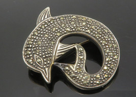 925 Sterling Silver - Vintage Marcasite Dolphin Oxidized Brooch Pin - BP4616 - £38.10 GBP