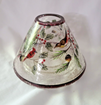 Yankee Candle Crackle Glass Jar Shade Topper Winter Birds &amp; Greenery - $26.99