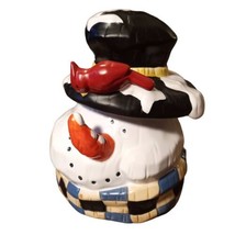 Rare HTF Dept 56 Christmas Snowman Bird on Hat Lid Candle Holder Candy Dish - £18.45 GBP