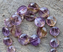 Natural, 20 pieces strand faceted purple ametrine gemstone disk briolette gemsto - £42.48 GBP
