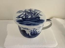 Vtg Andrea by Sadek Lidded Tea Cup No Infuser Coffee Mug Nautical Ships Sailing - £15.75 GBP