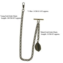 Albert Chain Bronze Color Pocket Watch Chain Men Fob Chain T Bar Leaf Fob AC117 - £14.17 GBP