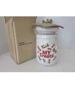 DOG BONES CANISTER &quot;MY TREATS!&quot; WHITE CERAMIC W/VACUUM LID BONES 9.5&quot; XP... - $46.48