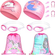 12 Pieces Kids Swim Caps and Swimming Goggles Storage Bag with Ear Plug and Nose - £30.01 GBP