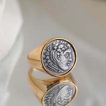 Hot Selling Famous Brand Ancient Roman Coin Ring 925 Silver Electroplating 18K H - £43.53 GBP