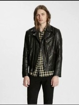 John Varvatos Crinkled Asymmetrical Leather biker Jacket. Size EU 52 USA... - $822.38