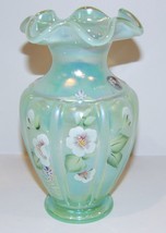 95TH FENTON GLASS #998 LYNN FENTON GREEN HAND PAINTED FLORAL BLEVINS 7&quot; ... - $152.45