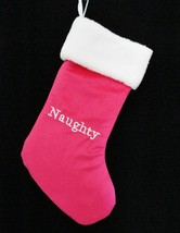 Christmas Stocking Naughty Nice Reversible 2 Sided Soft Bright Pink Whit... - $21.28