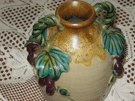 Tuscan Styled Vase/Urn-Two Handles-Applied Grapes and Leaves-Rustic-6.75&quot; Tall - $12.00