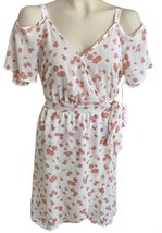 Jessica Simpson Women&#39;s Floral Cold Shoulder Faux Wrap Dress Size S Pink White - £23.25 GBP