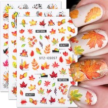 6 Sheets Fall Nail Stickers Maple Leaf Nail Art Stickers Fall Nail Decal... - £15.65 GBP
