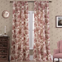 Red Curtains Drapes 84 Inches Long For Dining Room Decor, Pretty Toile Pattern - £41.49 GBP