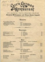 Lore&#39;s German Restaurant Menu China Lake Blvd Ridgecrest California 1998 - £17.25 GBP