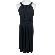 Evan Picone Dress 6 Black Ruched Beaded Pleat Halter A-Line Cocktail Knee Length - £23.66 GBP