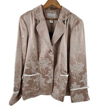 Susan Graver Style Blazer Womens Size L Beige Satin Floral Pattern Collared - £24.92 GBP