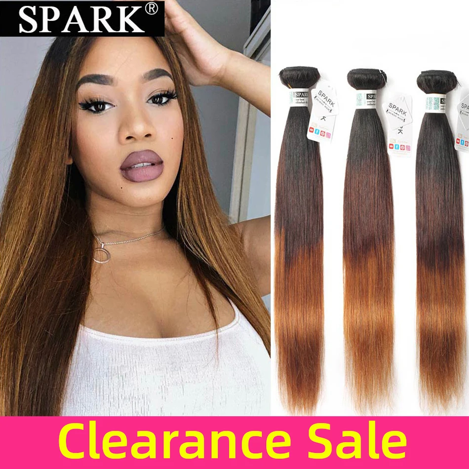 Spark Ombre Brazilian Straight Human Hair 1/3/4PCS Remy Hair Weave Bundl... - £36.44 GBP+
