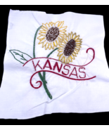 Kansas Embroidered Quilted Square Frameable Art State Needlepoint Vintage - $18.49