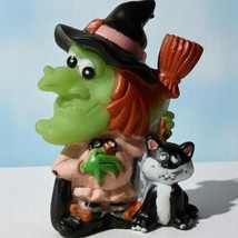 Vintage Black Cat &amp; Witch Figurine Rubber Bee Toys Halloween Decoration ... - $15.50