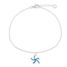 Sterling Silver Blue Inlay Opal Starfish Anklet - $37.05