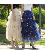 Champagne Layered Tulle Skirt Outfit Women Plus Size Sparkly Tulle Skirt - $79.99