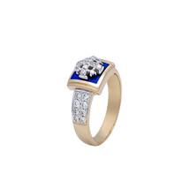 14K Gold Square Christian Ring with 29 Diamonds and Blue Enamel - £925.75 GBP