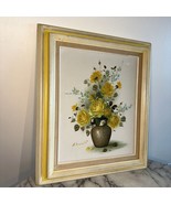 Vintage Hand Painted Signed Oil Painting Yellow Vase Flowers 27x23&quot; Retr... - $158.48 CAD