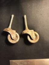 Set Of 2 Vintage All Metal Casters 1” Wheels for Furniture Working - $11.29