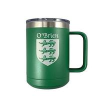 O&#39;Brien Irish Coat of Arms Stainless Steel Green Travel Mug with Handle - £21.87 GBP
