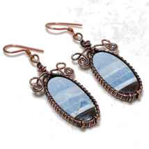 Blue Opal Gemstone Copper Wire Wrap Drop Dangle Earrings Jewelry 2.50" SA 83 - £3.92 GBP