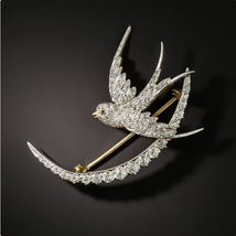 Edwardian Swallow and Crescent Pin Promise Brooch, Fancy Mens Personalized gift  - £182.05 GBP
