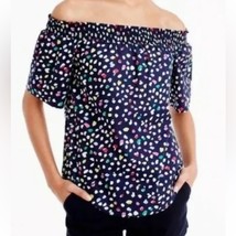 J. CREW Smocked Neck Off The Shoulder Top In Ratti Happy Cat Rainbow Spo... - $22.00