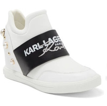 karl lagerfeld Paris NWT Charsi Women’s 7.5 White Pearl High Heel Sneake... - £62.66 GBP