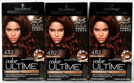 (3 Ct) Schwarzkopf Color Ultime 4.82 Dark Mahogany Brown Permanent Hair Dye - £25.50 GBP