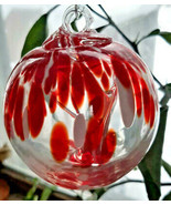 Hanging Glass Ball 3&quot; Diameter Red &amp; White Tree Witch Ball (1) HB1 - $15.15