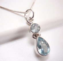 Very Small Faceted Blue Topaz Teardrop 925 Sterling Silver Necklace - £14.37 GBP