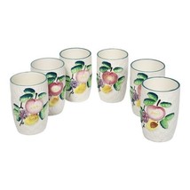 Vtg Basket Weave Pottery Cups Hand Painted Fruit Ceramic Cup Set (6) MCM Glasses - £16.59 GBP