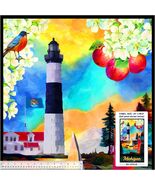 24&quot; X 44&quot; Panel Visit Michigan Lighthouse Shop Hop Cotton Fabric Panel D... - $10.97