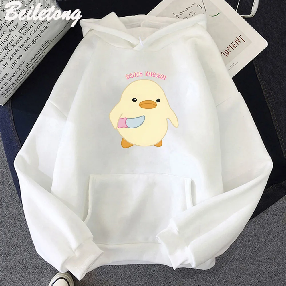 Dont Mess Duck Holding  Hoodie Cute Print Kawaii Clothes for Girl Pullover Casua - £70.07 GBP