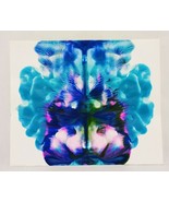 Original Abstract Art Inkblot Mirror Image Reflection Blue Pink 7&quot;  - £14.28 GBP