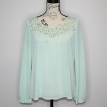 Forever 21 Women&#39;s Mint Green Sheer Blouse with Gold Accents size M - £15.97 GBP