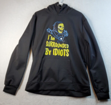 Idiots Skull Hoodie Mens  Large Black Knit Polyester Long Raglan Sleeve ... - $7.49