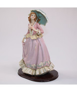 Vintage Lady With Umbrella Wood Base 9 Inches Tall Figurine Pink Ruffle ... - €11,57 EUR