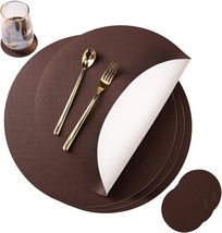 Reversible Faux Leather Placemats &amp; Coasters , Set of 4 - Waterproof, Non-Slip - £14.78 GBP