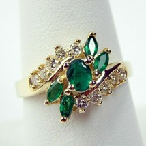 2.75Ct Oval Cut Emerald &amp; Diamond Cluster Engagement Ring 14k Yellow Gold Over - £74.73 GBP