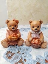 Vintage Homco Pair of Girl Teddy Bears with Basket of Apples #1405 &amp; #1425 - £10.52 GBP