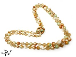 Vintage Double Strand Pearl Peach Green Bead Necklace Hong Kong 22&quot; - Hey Viv - £22.02 GBP