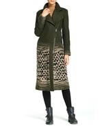 L.A.M.B  LASER CUT BOILED WOOL OLIVE GREEN MAXI LONG ZIPPERED COAT SZ 8NWT - $237.49